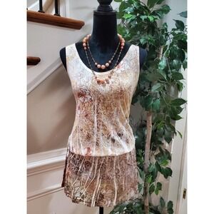 Suki Jones Women's Beige Floral Cotton Round Neck Sleeveless Top Blouse Size M